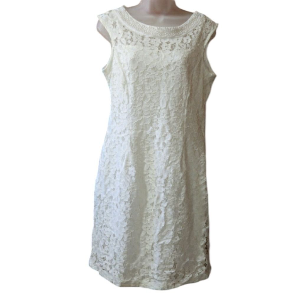 Studio One NY White Lace & Pearl Dress 10